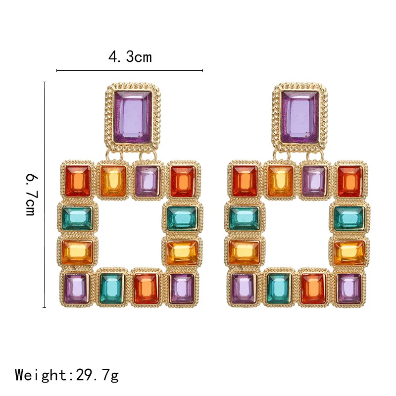 

New Oversize Geometric Drop Earrings For Women Big Square Multicolor Crystal Statement Earrings Party Jewelry Oorbellen jn558
