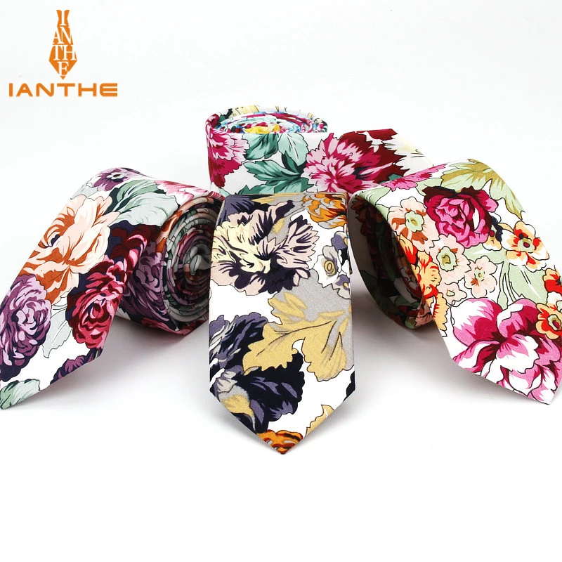 

100% Cotton Tie Flower Print Necktie Men Fashion Classical 6cm Slim Skinny Ties Floral Wedding Party Business Necktie Bowtie