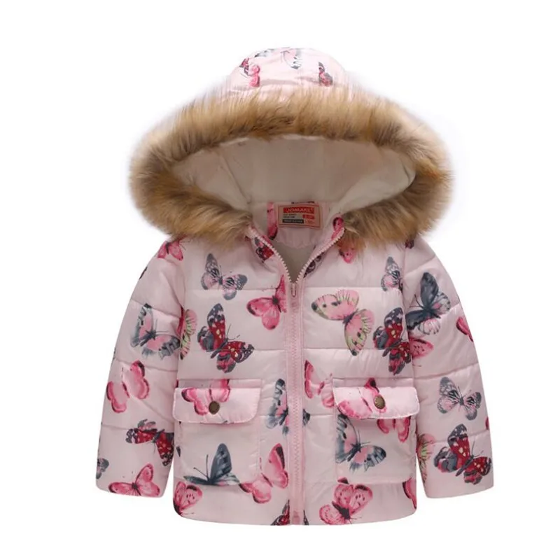 Детские зимние куртки AJLONGER для девочек плотное пальто с цветочным принтом и