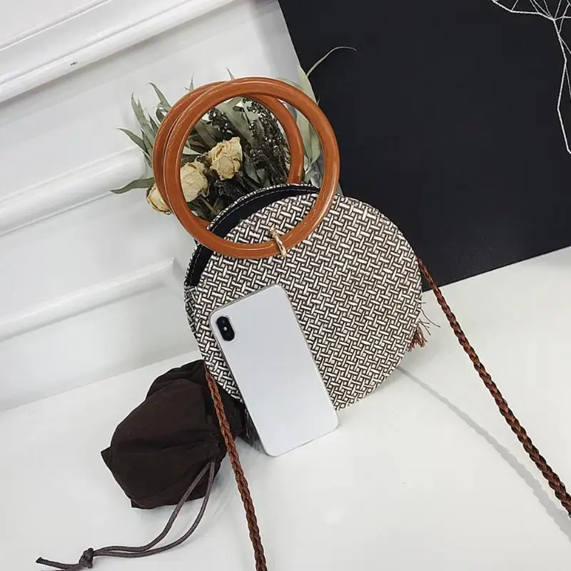 Женские круглые соломенные сумки летние пляжные через плечо в богемном стиле |