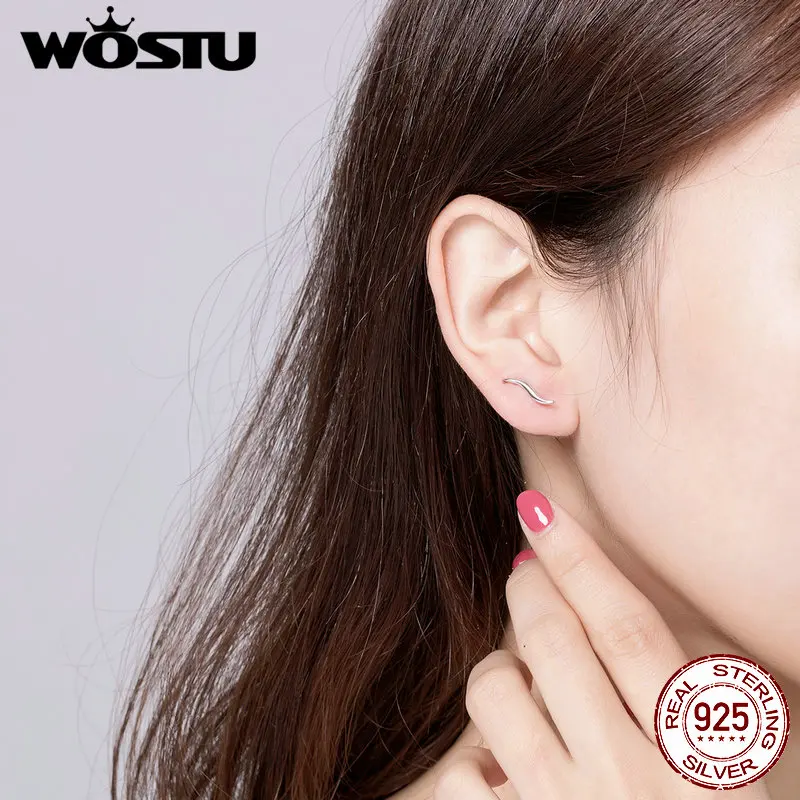 Женские изящные серьги-гвоздики WOSTU Curves S Line Shape из стерлингового серебра 925 пробы