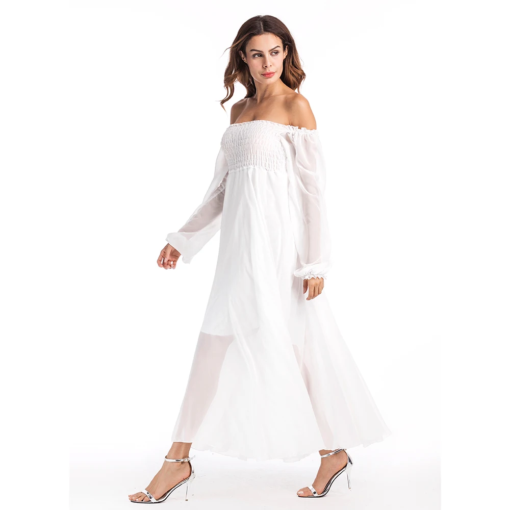 Высокая талия шифон женская одежда белое платье пикантные макси платья для