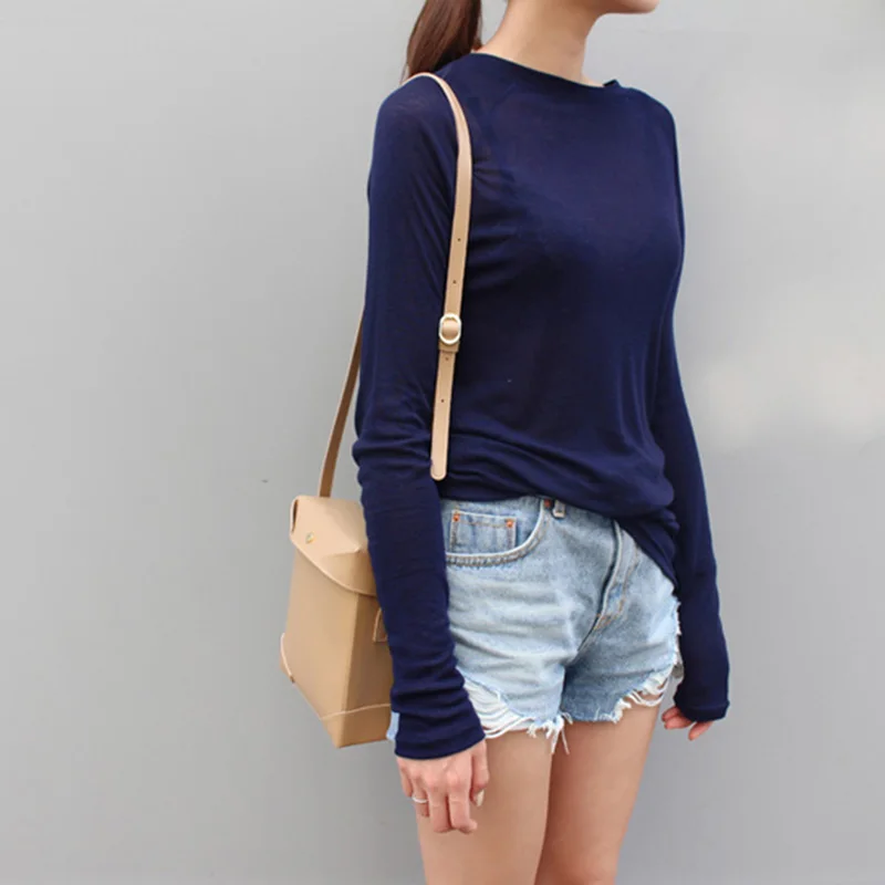 Sexy Women Long Sleeve T-shirt O-neck Slim Fit Warm 2022 Spring Summer Basic T-shirts Korean Women Tops Black White Blue Pink