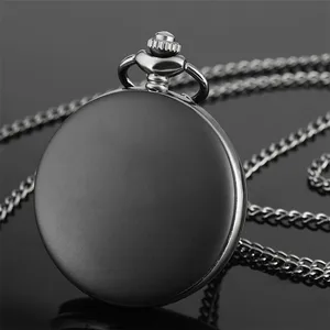 Матовые полностью черные кварцевые карманные часы, классические часы с арабскими цифрами, подвесные часы с ожерельемкарманной цепью, ретро часы, подарки
