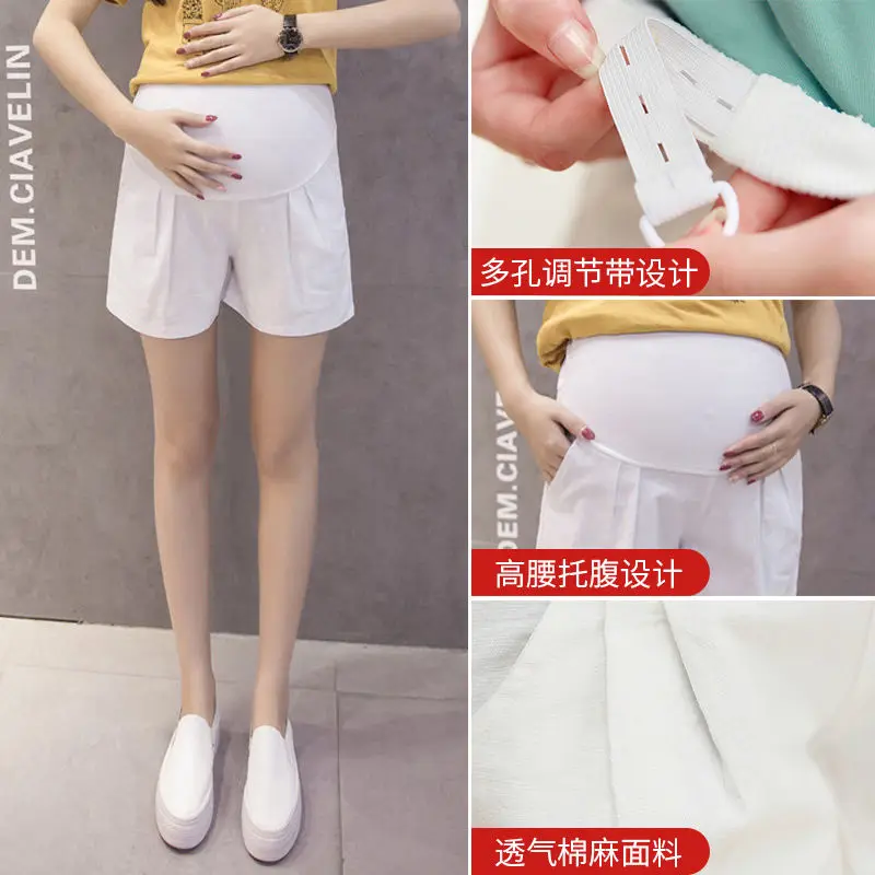 Хлопковые льняные шорты для беременных женщин летние штаны с высокой талией