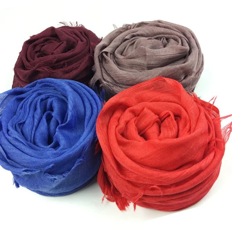 

Plain Color Women Scarves Muslim Hijabs Headscarf Soft Fringe Shawl Wrap Islamic Turban Ladies Breathable Head Scarf 190x100cm
