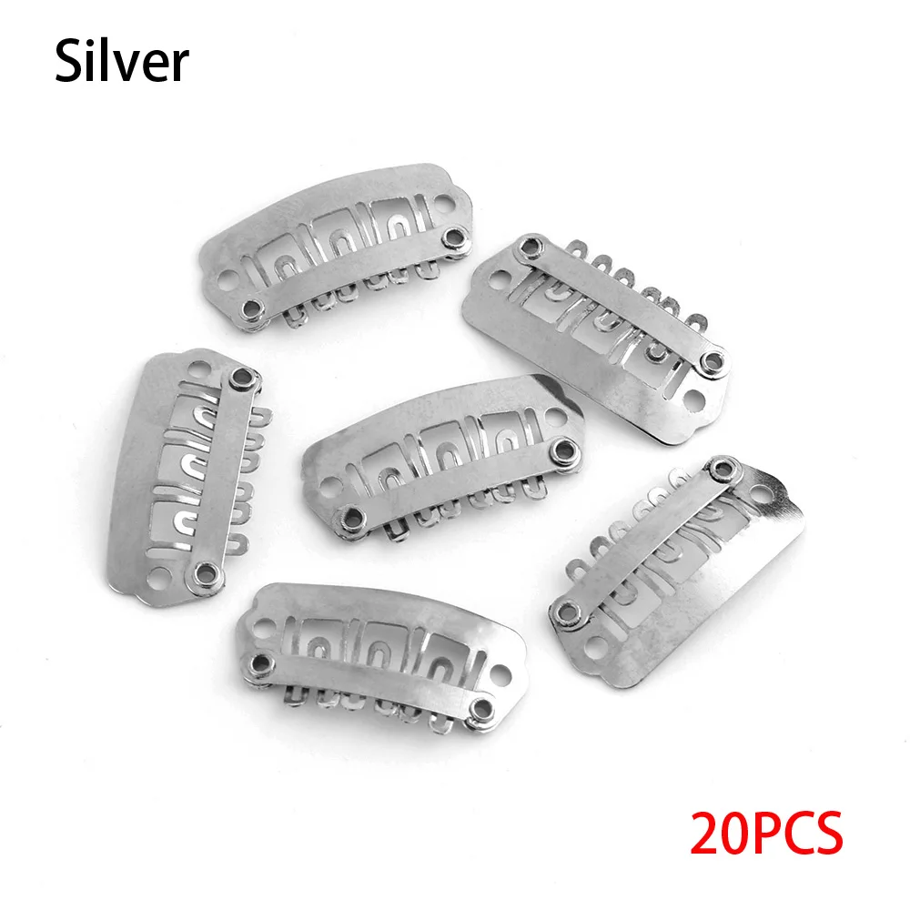 20pcs silver 1/10/20 ПК Заколки для волос оснастки металлический зажим с силиконовый чехол-бампер с зажим парикмахерские металлический штырь наращивание волос UShape гребень инструмент - Цвет: 20pcs silver