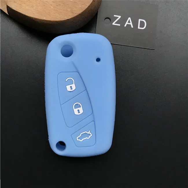 light blue ZAD силиконовый чехол для ключей от машины чехол для FIAT Panda Stilo Punto Doblo Grande Bravo 500 Ducato микроавтобуса 3 кнопки ключ - Название цвета: light blue