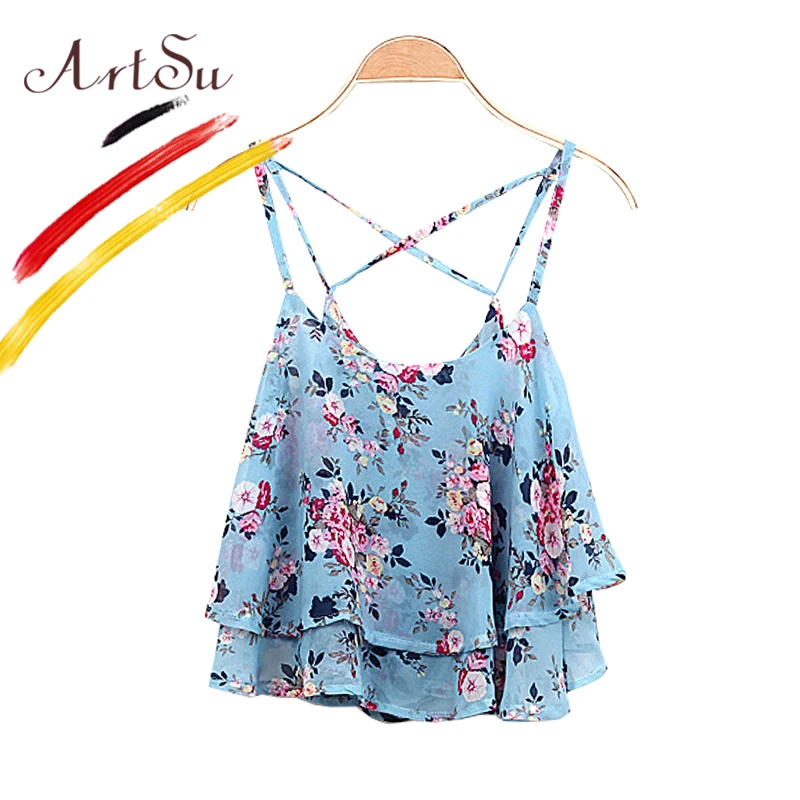 Женский укороченный топ-бюстье ArtSu винтажный пляжный шифоновый топ с цветочным