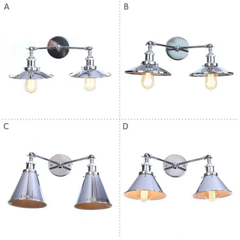 

Retro Loft Decor Chrome Iron Wall Sconce Edison Industrial Vintage LED Wall Light Double Adjust Bedside Wall Lamp Lighting
