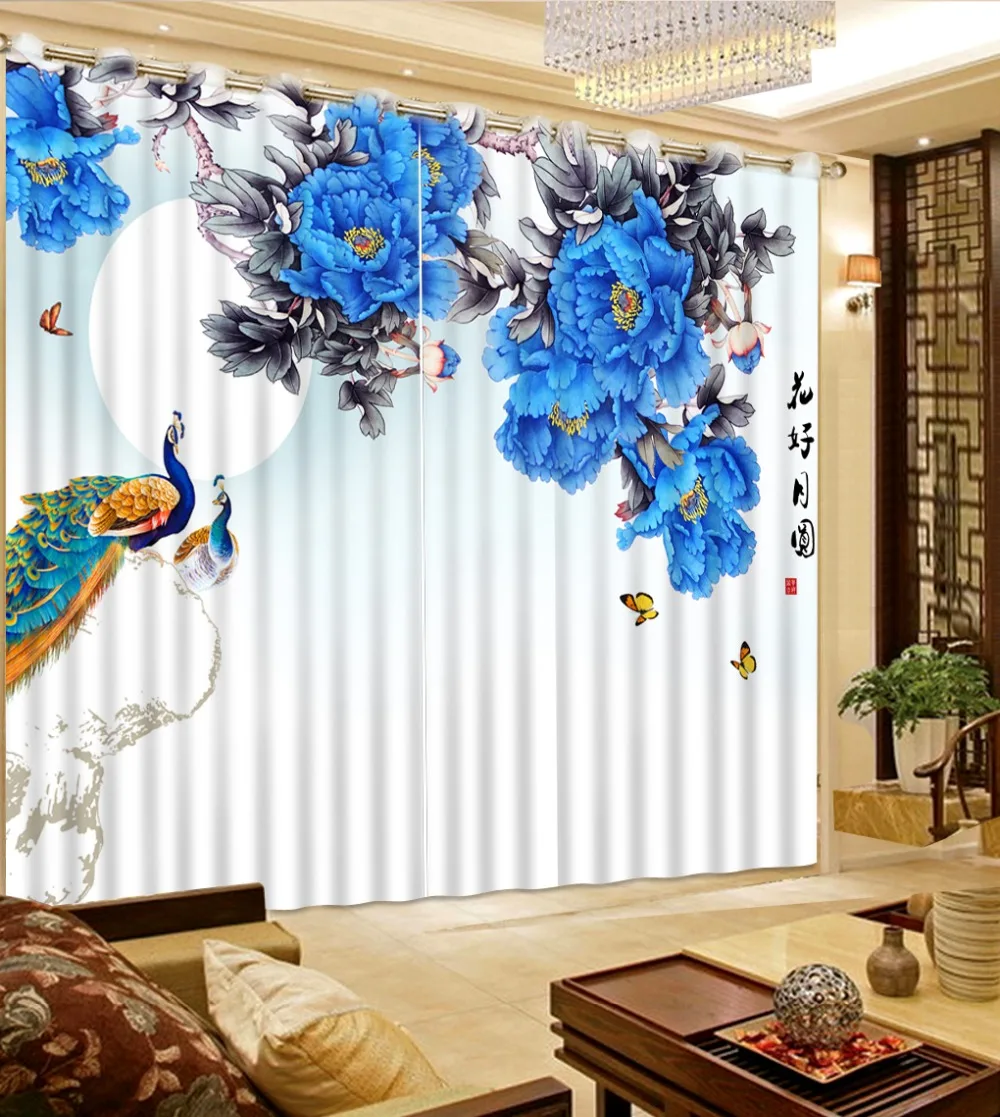Классический домашний декор Модные индивидуальные 3D шторы цветные чернила синий