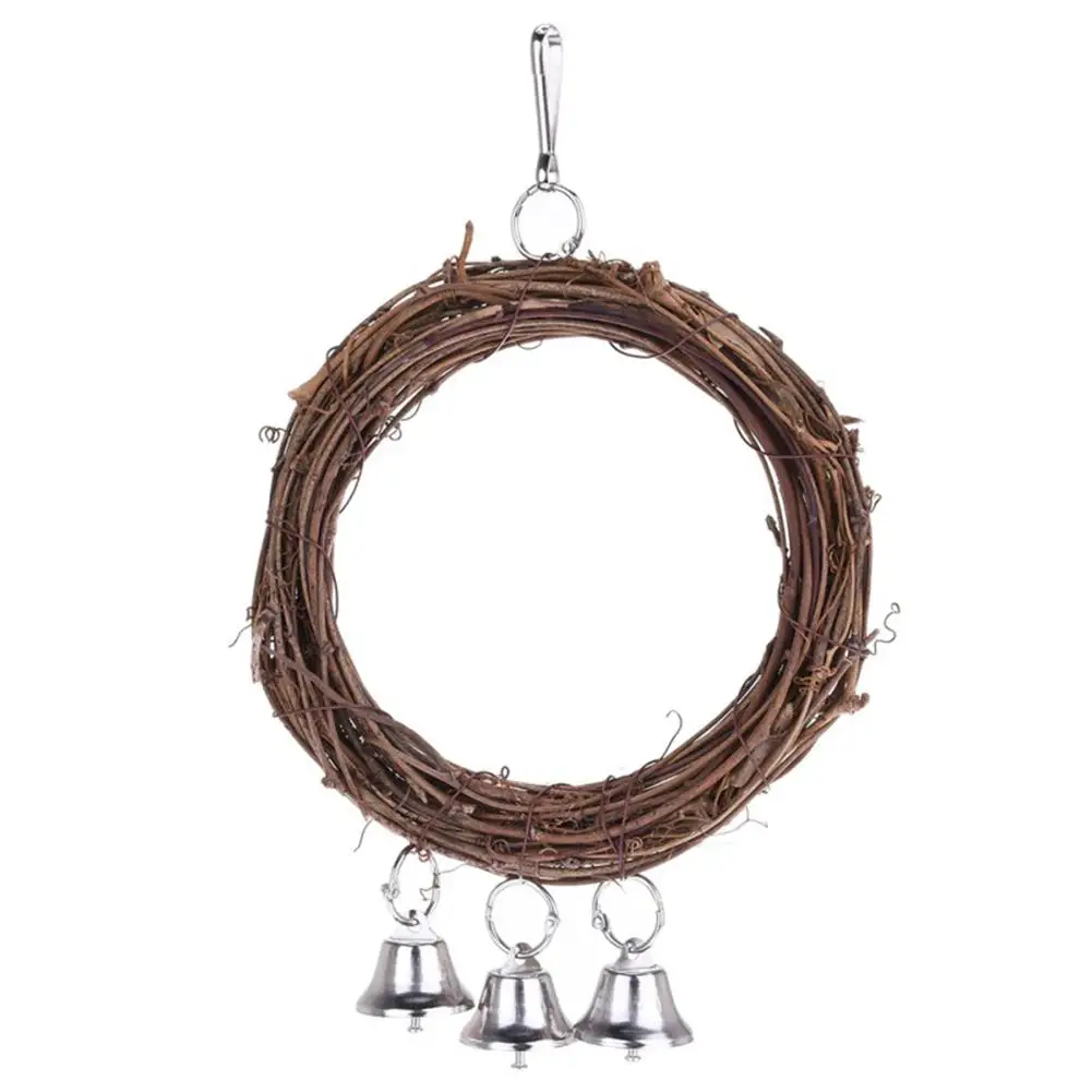 

LanLan Wood Hanging Swing Ring with Bells Chew Toy for Pet Bird Parrot Standing
