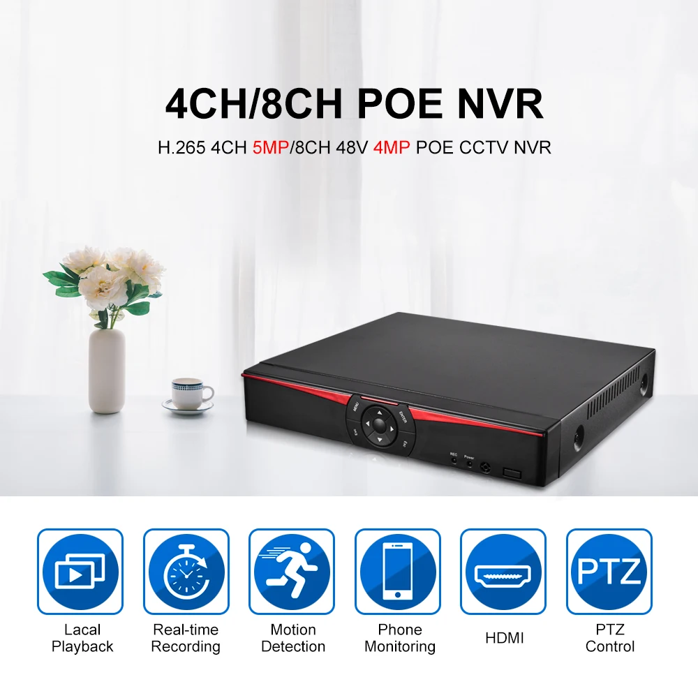 Gadinan H.265 8CH 48 в POE 4MP/4CH 5MP NVR аудио выход P2P наблюдения безопасности дома видео рекордер для POE камеры обнаружения движения