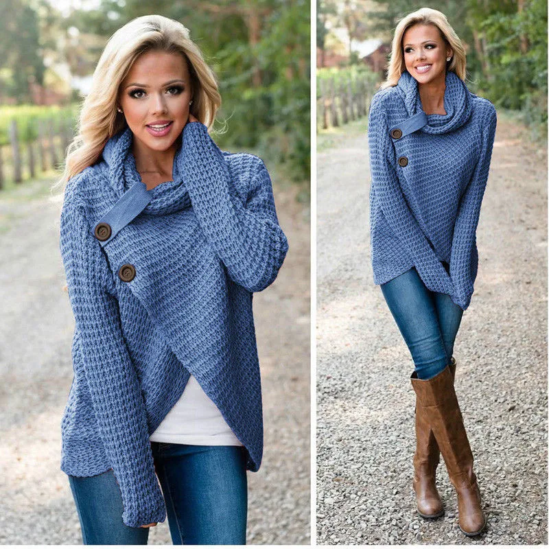 

Women Knitted High Neck Jumper Sweater Early Autumn/Spring Long Sleeve Loose Knit Top Sweater Stylish Plus Size Elegant Knitwear