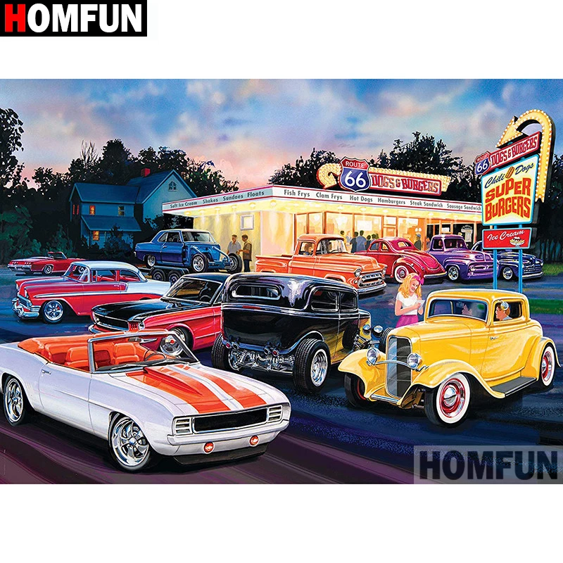 Алмазная живопись HOMFUN вышивка крестиком автомобильный пейзаж полноразмерная