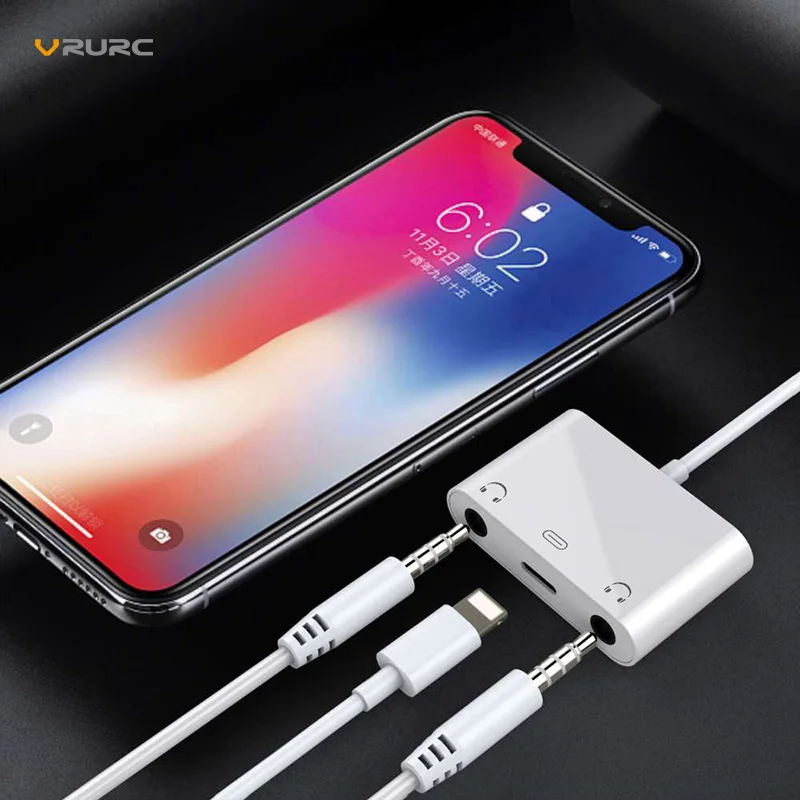 VRURC аудио Зарядное устройство адаптер для Apple Lightning to 3 5 мм двойной наушников iPhone X 8