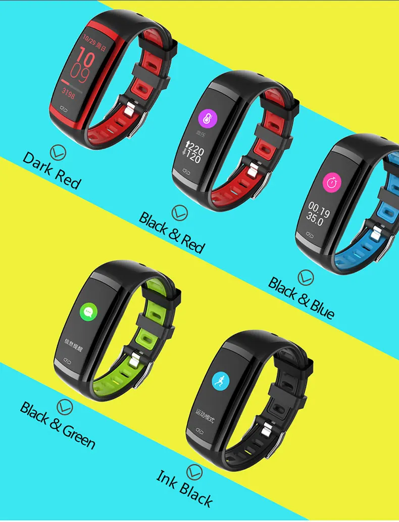 

NRF52832 APP Bracelet Blood Press Heart Rate Smart Armband Woman Man Clock Skype Facebook Watch for xiaomi iphone sony huawei