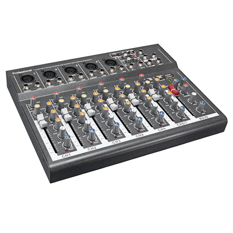 48 В Мини Профессиональный USB микшерный пульт 7 каналов Live Studio аудио микшер KTV сетевой якорь Звуковая карта Звуковой консольный микшер