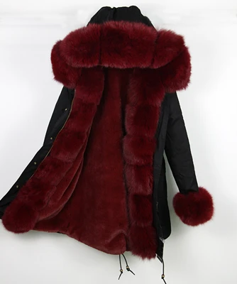 black wine red OFTBUY, длинная камуфляжная зимняя куртка, пальто, женская верхняя одежда, теплая Толстая парка, натуральный Лисий мех, воротник, пальто с капюшоном, Украина - Цвет: black wine red