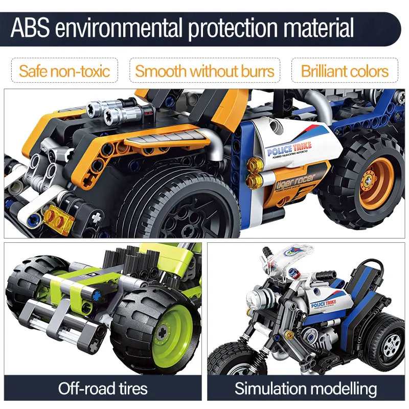 

High-tech Off-road Racer Pull Back Car Motorcycle Model Building Blocks compatible Police Racing MOC Truck Car Toys for kids
