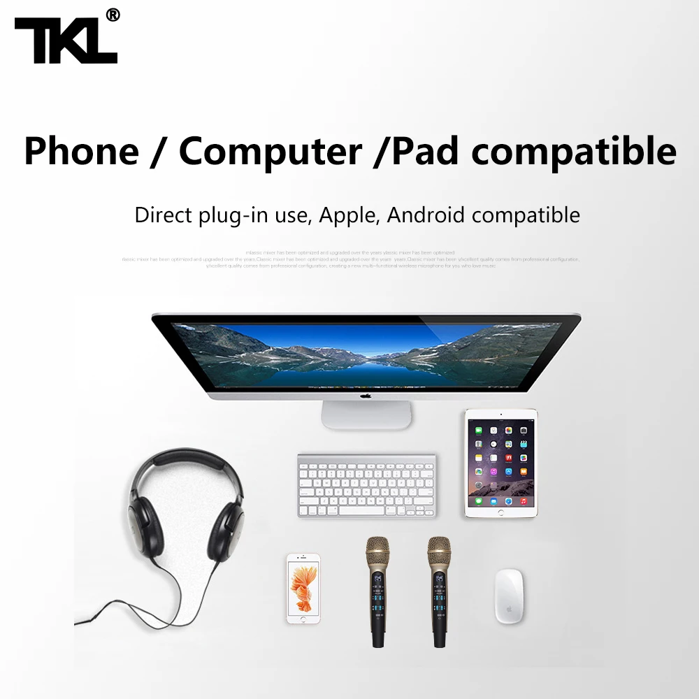 TKL MIC100 беспроводной автомобильный микрофон для караоке FM Bluetooth конденсаторный микрофонный микрофон совместимый с Iphone компьютером