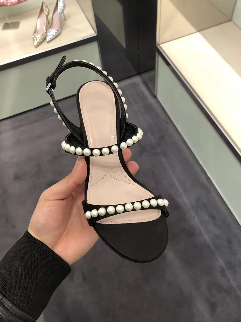 Сандалии с жемчугом женская летняя обувь zapatillas mujer женские туфли на массивном