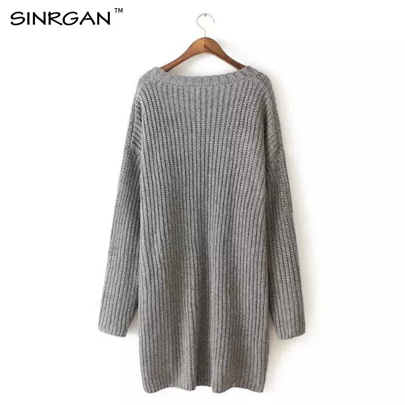 SINRGAN Fashion Sweater Women Long Sleeve Top Knitted Sweaters Pullovers High Split Casual Knitwear Basic Clothing | Женская одежда