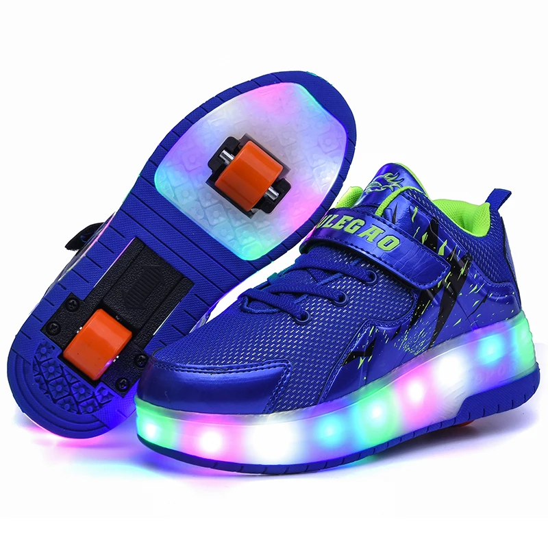 purple USB Charging Fashion Girls Boys LED Light Roller Skate Shoes For Children Kids Sneakers With Wheels Two wheels led shoe | Детская