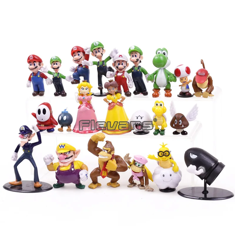Super Mario Bros Марио Луиджи гриб Боузер Йоши персик Дейзи гомба коопа мини-фигурки из ПВХ игрушки подарок для детей 22 шт./компл