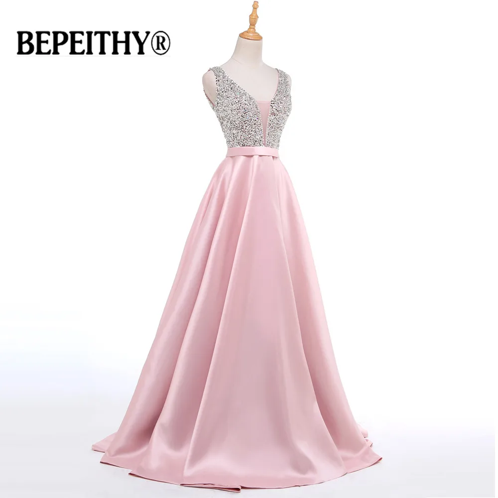 Настоящее фото Beadings лиф длинное вечернее платье с открытой спиной яркий сатин на