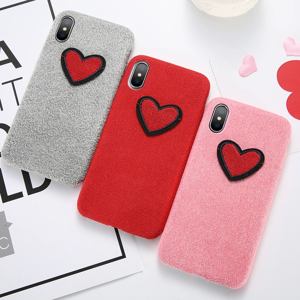 KISSCASE Love Heart Phone Case For iPhone X 7 8 Plus Soft Cute Patterned Microfiber Cover 5 5s SE 6 6S Capa |