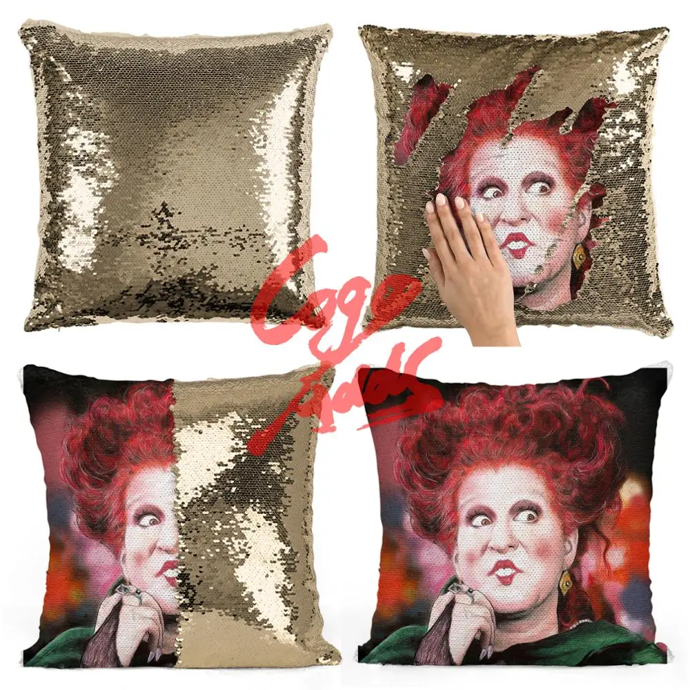Sanderson Sisters Hocus posus | наволочка с блестками | двухцветная подушка | подарок для нее | подарок для Него | подушка | Волшебная подушка