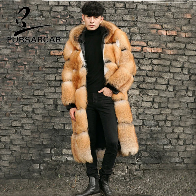 FURSARCAR 2020 новый стиль пальто с натуральным мехом для мужчин Модная зимняя длинная