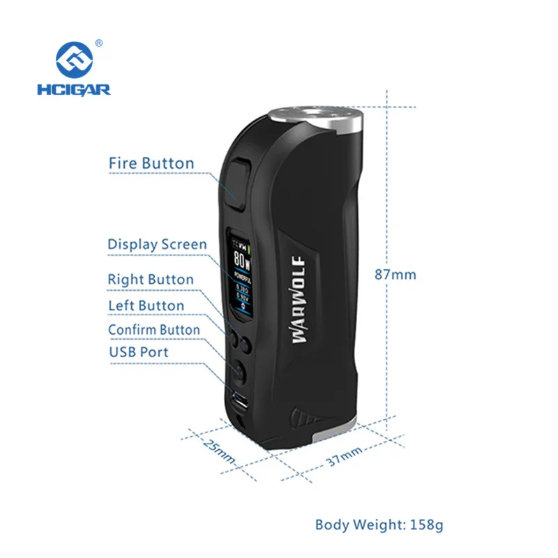 Вейп мод HCIGAR Warwolf выход 1 80 Вт режим температуры испаритель батарея 18650 мини бокс