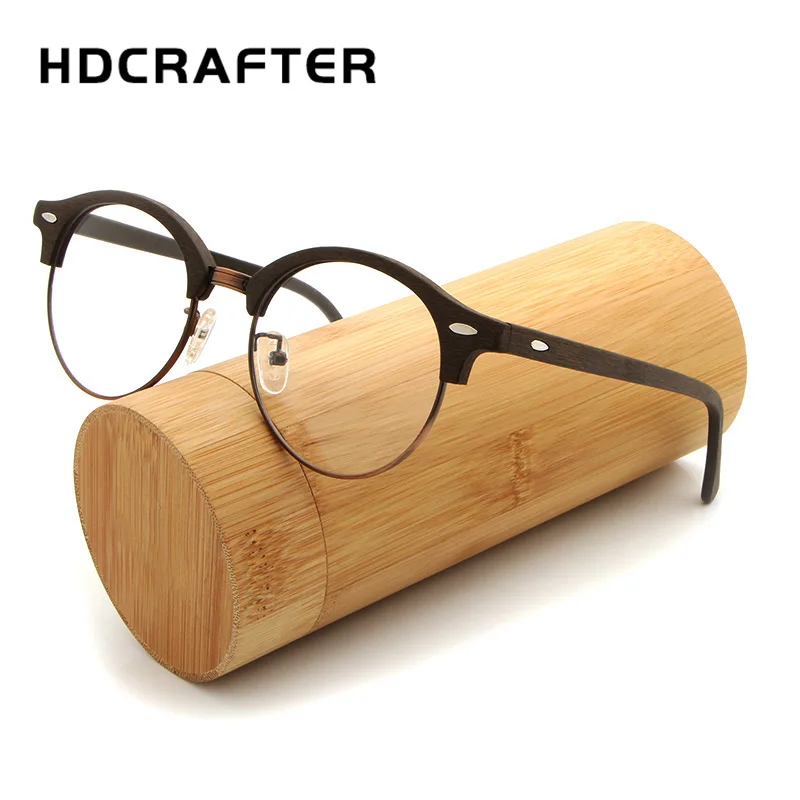 HDCRAFTER для мужчин и женщин стекло es рамка Винтаж Круглый Деревянный близорукость зрелищная оправа для очков с прозрачными линзами компьютерное стекло для чтения