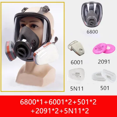 9 in 1 6800 полностью лицевая противогаз респиратор 3M фильтры 6001 2091 Химический Промышленный защитный распылитель краски сварная лаборатория защита от пыли - Цвет: 9 in 1