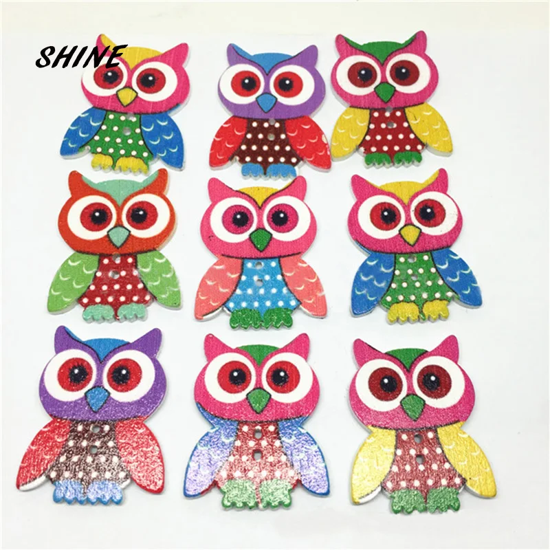 Блестящие деревянные пуговицы для шитья скрапбукинг Сова случайный рисунок с