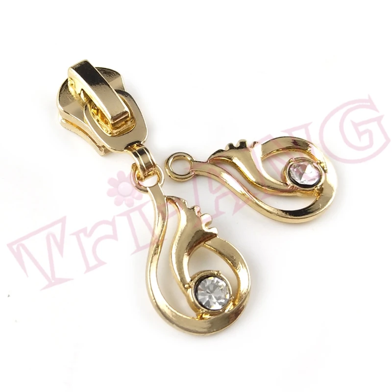 

20pcs/lot, 5# Gold Color Zipper Sliders Fire Shape Rhinestones Zipper Pulls