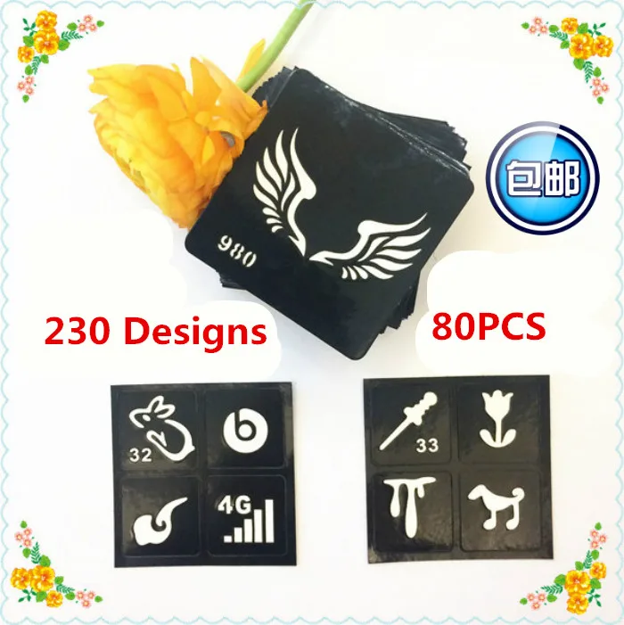 

80pcs 230 Design 6*6cm Henna Tattoos Stencils for Painting Airbrush Tattoo Stencils for Tattoo Temporary Glitter Tattoo Stencil