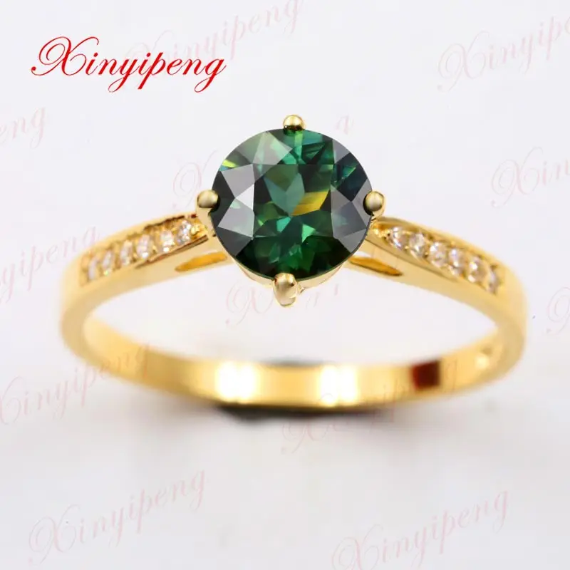 

Xin yi peng 18 k yellow gold inlaid natural sapphire ring women ring Joker fashion