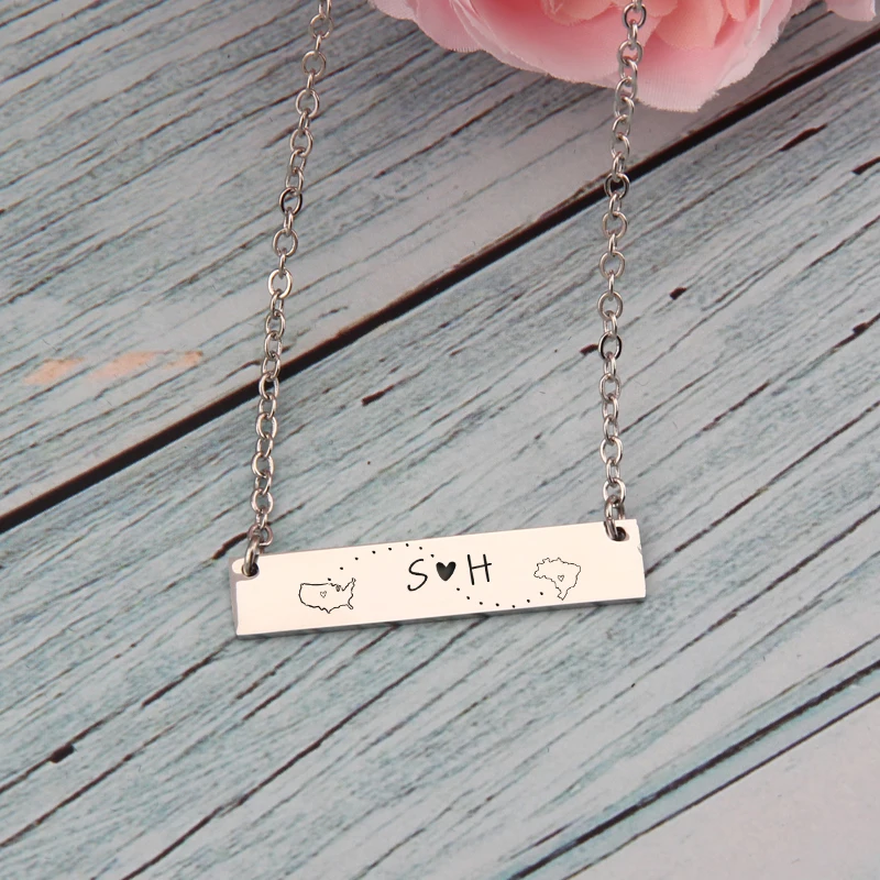 Woman Gift Bar Necklace Jewelry Custom Name Initials Letter Lovers Long Distance Love Pendant Girlfriend Birthday Personal | Украшения и