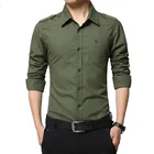 Прямая поставка, мужская приталенная хлопковая рубашка в стиле милитари с длинным рукавом, цвета хаки, армейский зеленый, AXP218