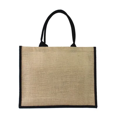 wholesale 1000pcs/lot Reusable High quality Promotional Jute shopping tote bags with leather handle