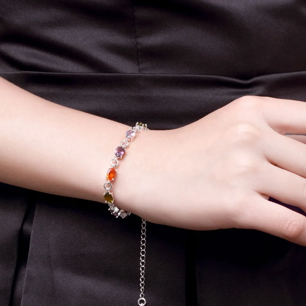 

5pcs wholesale retail 925 silver bracelet chain Colorful Stone Bracelet Simple Oval Silver Lobster Genuine Mystic Topaz Bracelet