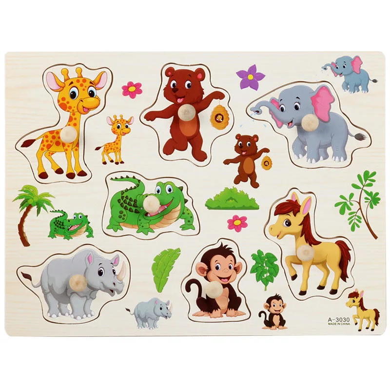 Style 7 DDWE рукоятка Головоломка Детские деревянные игрушки Монтессори животные в форме фруктов обучающие игрушки для детей Подарки - Цвет: Style 7