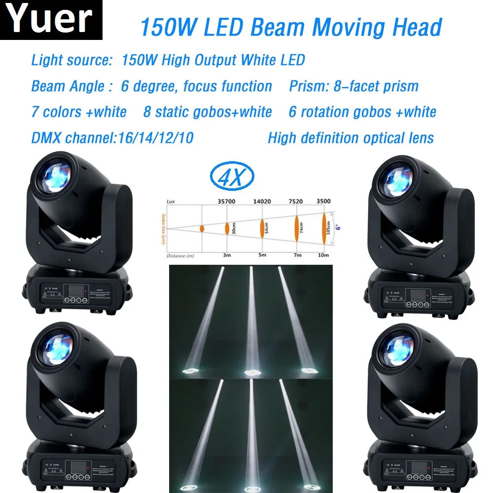 4 шт./лот движущийся луч 150 Вт LED 3 фасетные призмы свет для мытья головы точечный dj
