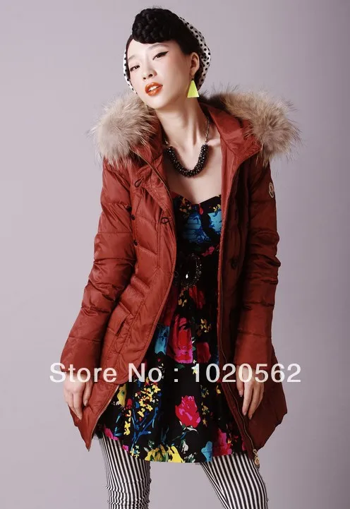 Women Fashion 2013 Winter Long Coat & Jacket Goose Down Warm Dress with Fur Collar 4 Colors Plus Size | Женская одежда