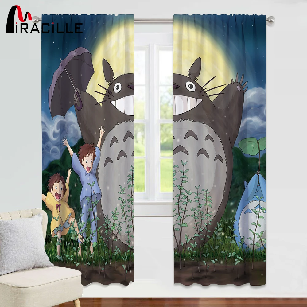 

Miracille Cartoon Totoro Curtains For Kids Living Room Bedroom Healing Anime Panel Window Treatment Drapes Shading 70%