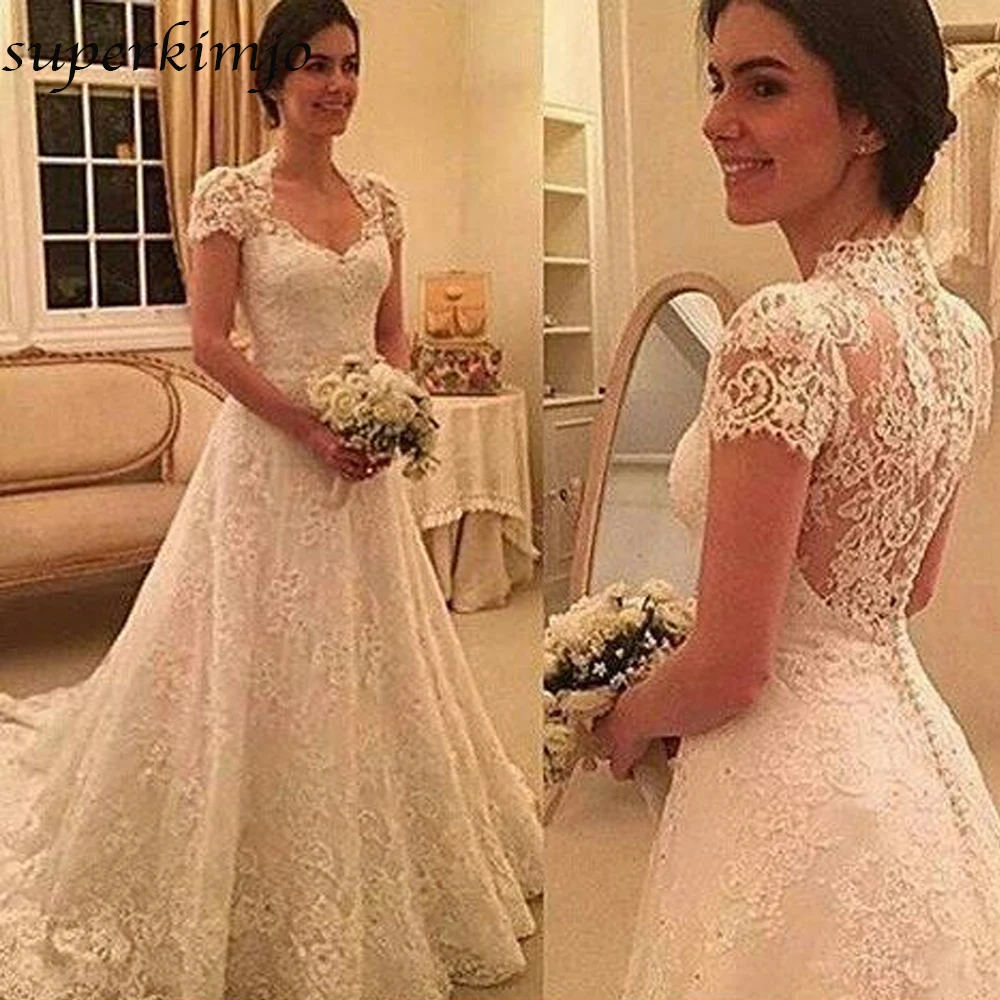 Vestidos de Noiva 2019 Свадебные платья Robe Mariage с коротким рукавом кружевные