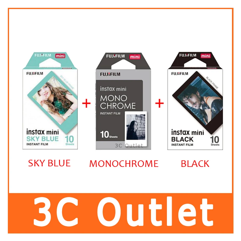 Подлинная Fujifilm Instax Mini 8 пленка монохромная моно + черная небесно голубая 30 шт. для
